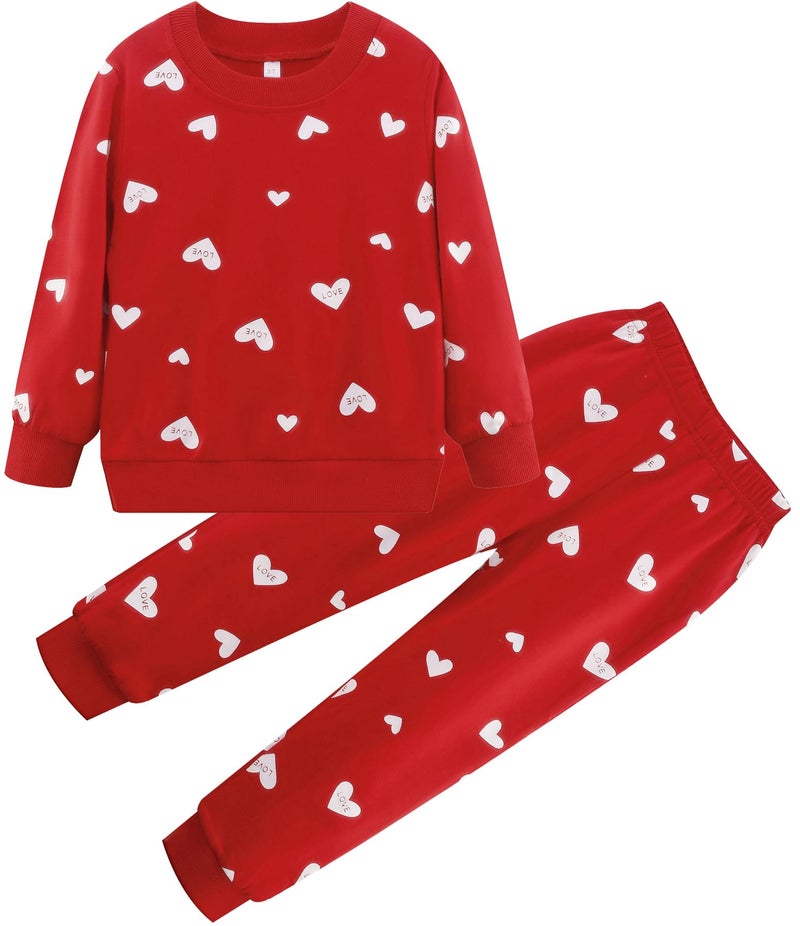 RETSUGO Girls Heart Outfit Winter Clothes Set for Girls Hearts Clothing 2 Piece Set Toddler Girl Sweatsuit Long Sleeve Heart T-Shirt+Red Pants Outfit Size 8/6734 - Image 1