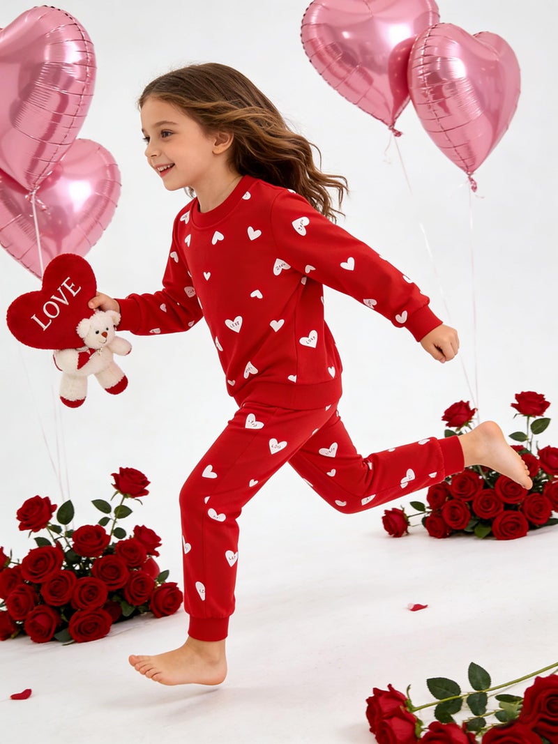 RETSUGO Girls Heart Outfit Winter Clothes Set for Girls Hearts Clothing 2 Piece Set Toddler Girl Sweatsuit Long Sleeve Heart T-Shirt+Red Pants Outfit Size 8/6734 - Image 3