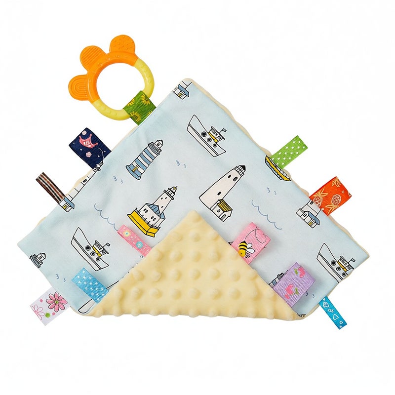 Baby Appease Towel Comfortable Baby Tag Soothing Security Blanket with Colorful Tags Silicone Baby Teether Cute Patterns Soft Comforter Hand Plush Towel for Infants Toddlers - Image 1