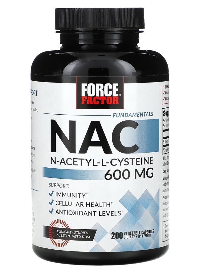 Force Factor Fundamentals NAC N-Acetyl-L-Cysteine 600 mg 200 Vegetable Capsules