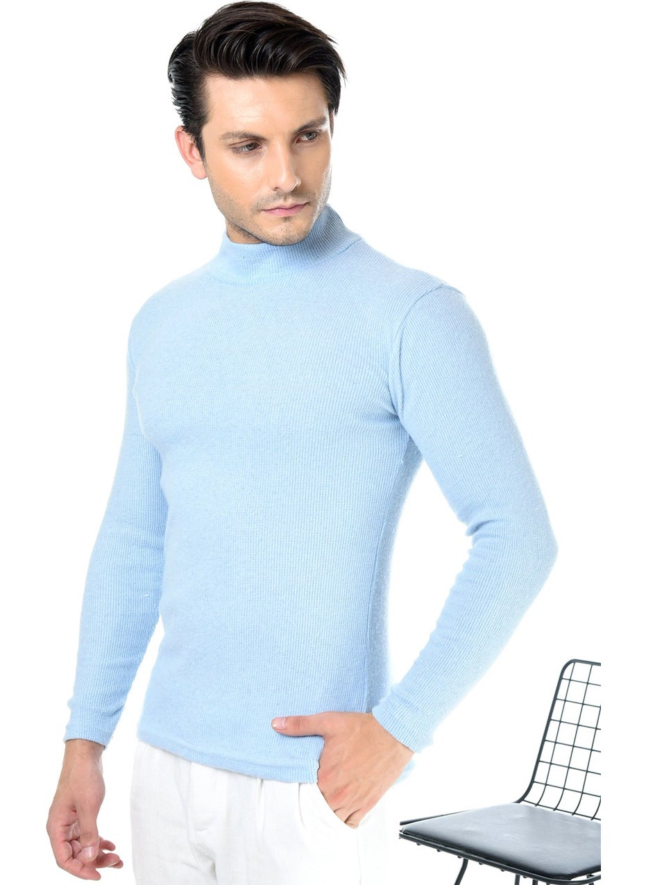 Belifanti Collection - Men's Baby Blue Half Turtleneck Slim Fit Sweater - Image 1