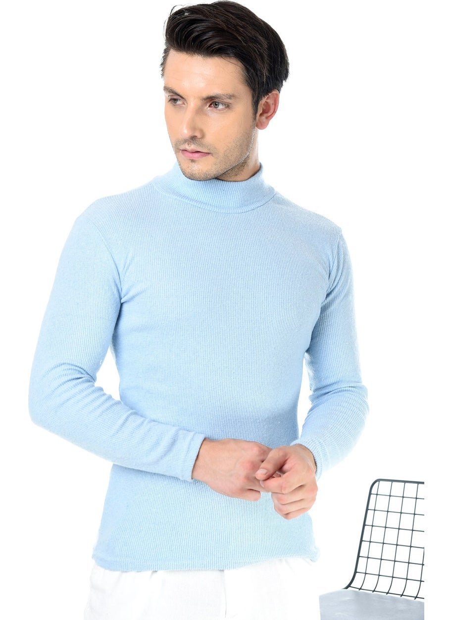 Belifanti Collection - Men's Baby Blue Half Turtleneck Slim Fit Sweater - Image 1