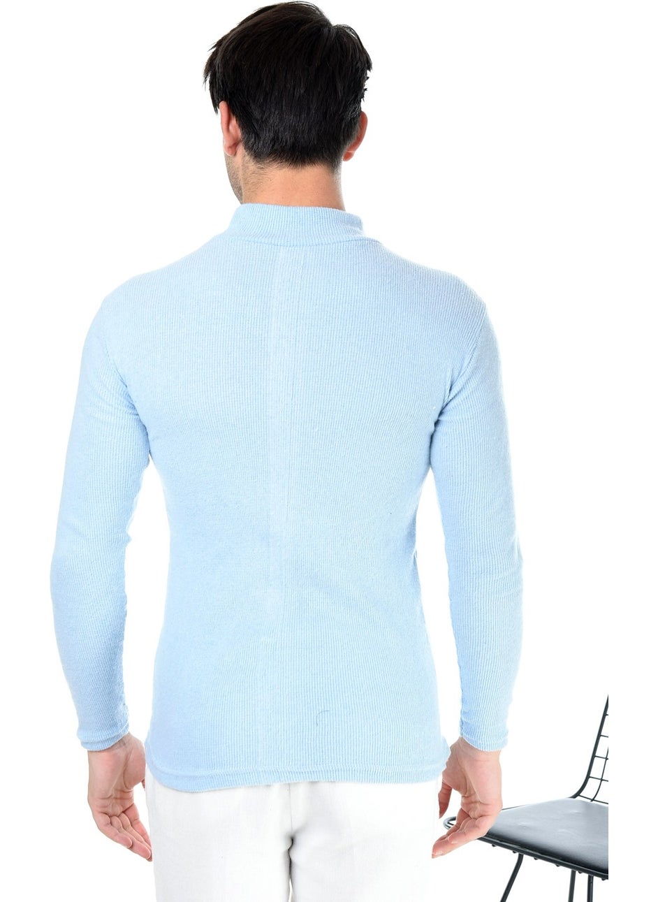 Belifanti Collection - Men's Baby Blue Half Turtleneck Slim Fit Sweater - Image 1