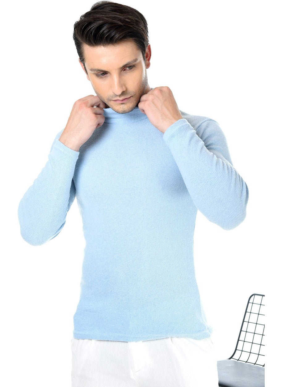 Belifanti Collection - Men's Baby Blue Half Turtleneck Slim Fit Sweater - Image 1
