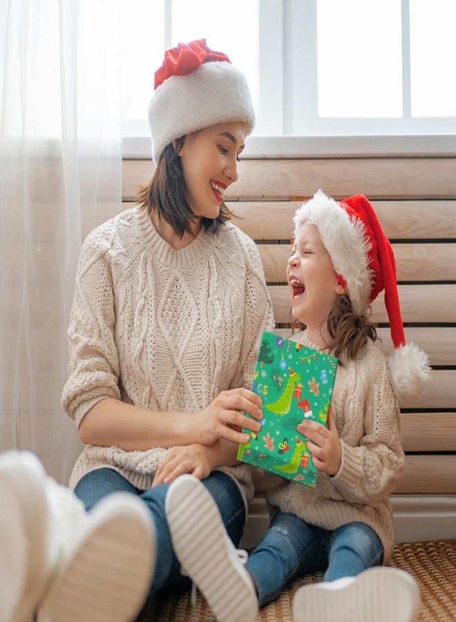 NEPOG Dinosaur Wearing Santa Hats Christmas Wrapping Paper, 6 Sheets Folded Flat 20x28 inches per sheet, Christmas Dinosaur Gift Wrap for Kids Girls Boys Men Women Xmas Decorative Paper and Birthday - Image 5