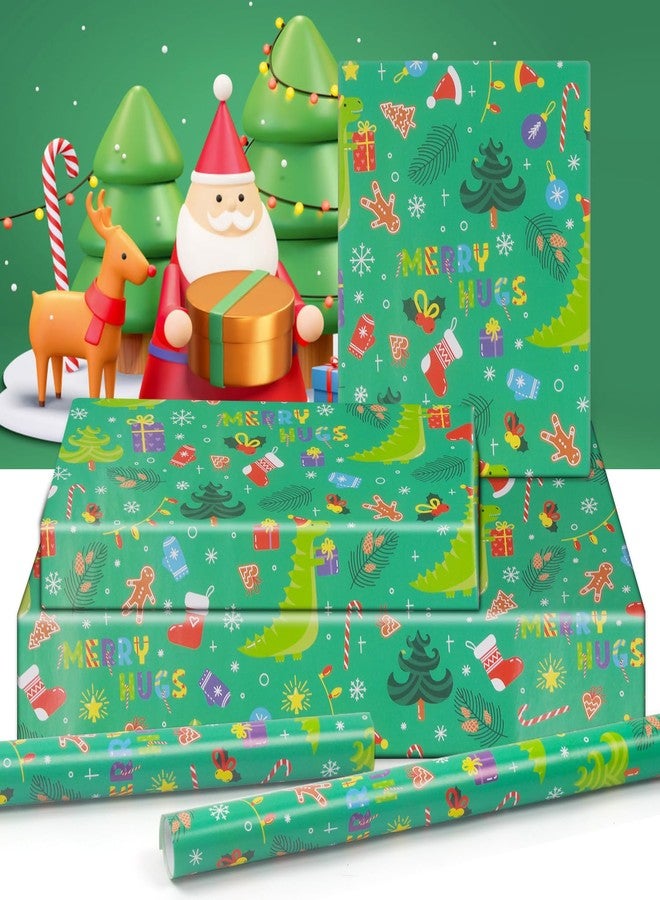 NEPOG Dinosaur Wearing Santa Hats Christmas Wrapping Paper, 6 Sheets Folded Flat 20x28 inches per sheet, Christmas Dinosaur Gift Wrap for Kids Girls Boys Men Women Xmas Decorative Paper and Birthday - Image 3
