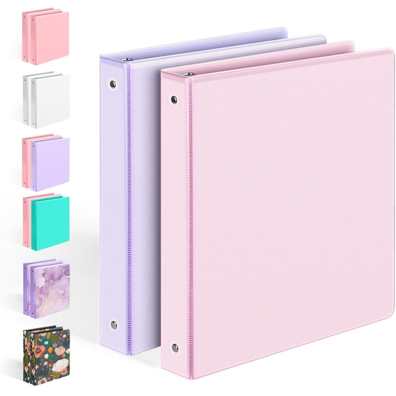 Sooez 2 Pack BinderX Extra Durable 3 Ring Binder, 1 Inch Binder Round Rings, Fits 350 Sheets of 8.5x11 Paper, Customizable View Cover with Inside Pockets, Cute 1 Inch Binders 3 Ring, Pink & Purple - Image 1