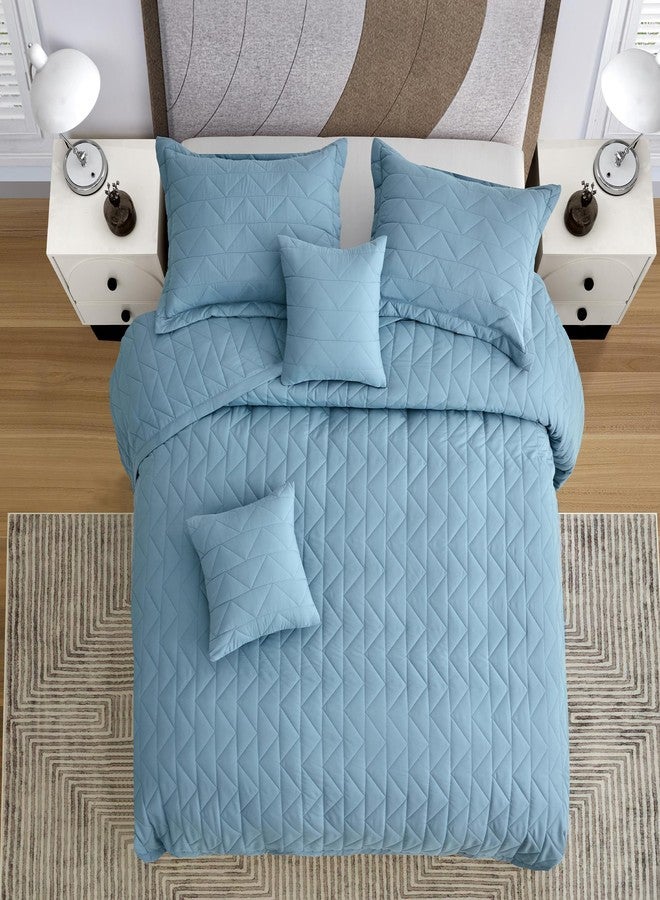 Blythease غطاء سرير ملكي كبير بلايثيس 128x120 عريض جداً، مظهر حديث ومعاصر، غطاء سرير خفيف الوزن، قابل للعكس، مجموعة مكونة من 5 قطع، أزرق آشلي - Image 3