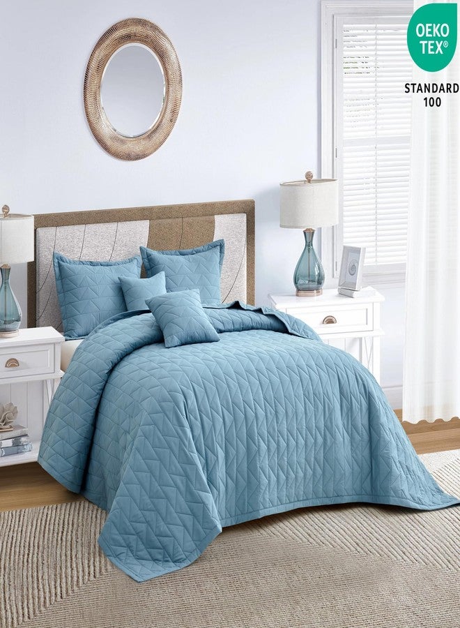 Blythease غطاء سرير ملكي كبير بلايثيس 128x120 عريض جداً، مظهر حديث ومعاصر، غطاء سرير خفيف الوزن، قابل للعكس، مجموعة مكونة من 5 قطع، أزرق آشلي - Image 2