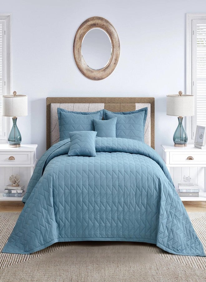 Blythease غطاء سرير ملكي كبير بلايثيس 128x120 عريض جداً، مظهر حديث ومعاصر، غطاء سرير خفيف الوزن، قابل للعكس، مجموعة مكونة من 5 قطع، أزرق آشلي - Image 1