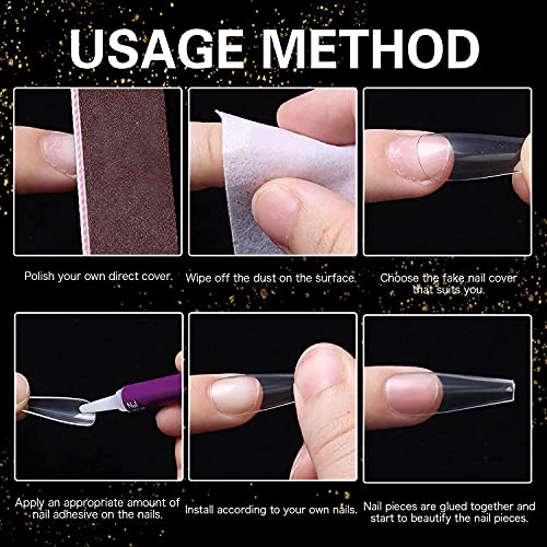 ELECTOMANIA 500Pcs Fake Nails, 10 Sizes Artificial Transparent Acrylic False Nail With Case for Nail Salons and DIY Nail Art (Long Trapezoid) - Image 5