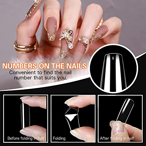 ELECTOMANIA 500Pcs Fake Nails, 10 Sizes Artificial Transparent Acrylic False Nail With Case for Nail Salons and DIY Nail Art (Long Trapezoid) - Image 3