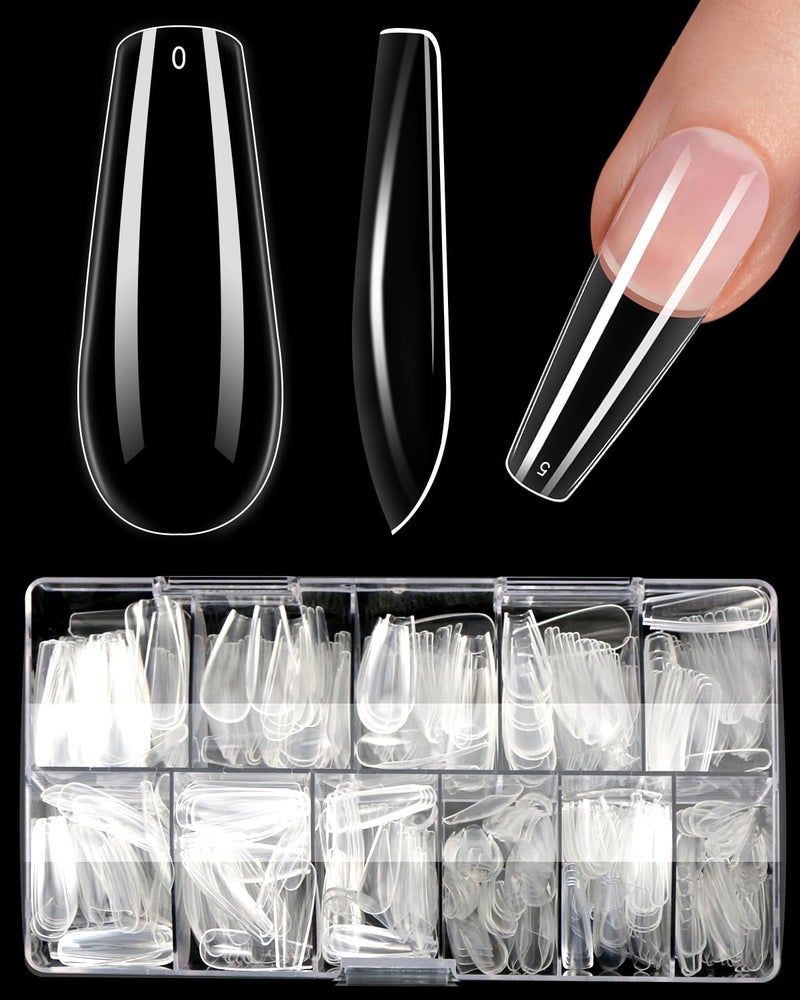 ELECTOMANIA 500Pcs Fake Nails, 10 Sizes Artificial Transparent Acrylic False Nail With Case for Nail Salons and DIY Nail Art (Long Trapezoid) - Image 1