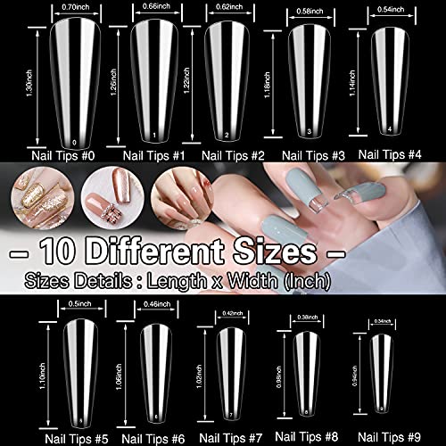 ELECTOMANIA 500Pcs Fake Nails, 10 Sizes Artificial Transparent Acrylic False Nail With Case for Nail Salons and DIY Nail Art (Long Trapezoid) - Image 2