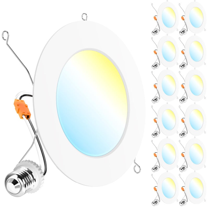 Sunco Lighting Sunco 12 Pack Retrofit LED Recessed Lighting 6 Inch, Can Lights for Ceiling, 1200 LM, 15W, Selectable CCT 2700K/3000K/4000K/5000K/6000K, Dimmable, Ultra Thin Flat Light Fixture UL. - Image 1