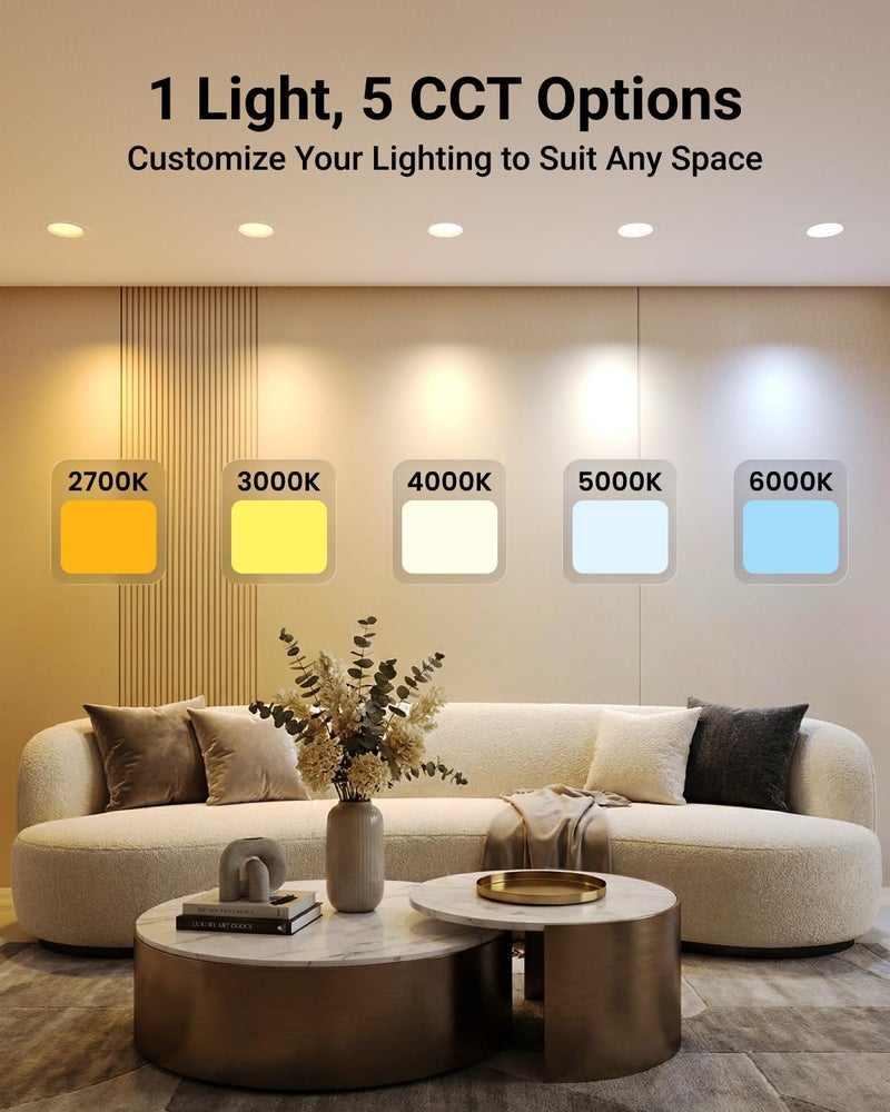 Sunco Lighting Sunco 12 Pack Retrofit LED Recessed Lighting 6 Inch, Can Lights for Ceiling, 1200 LM, 15W, Selectable CCT 2700K/3000K/4000K/5000K/6000K, Dimmable, Ultra Thin Flat Light Fixture UL. - Image 4