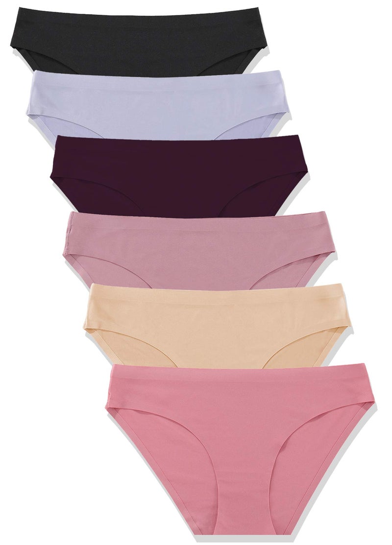 FINETOO 6 Pack Womenâ€™s Seamless Hipster Underwear No Show Panties Invisibles Briefs Soft Stretch Bikini Underwears XS-XXL(L) - Image 1