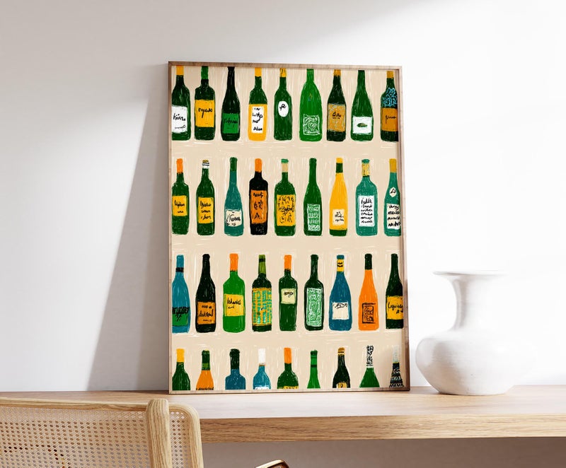 TNESSENTIAL Colorful Wine Bottle Art Print, Modern Kitchen Bar Decor - Image 2