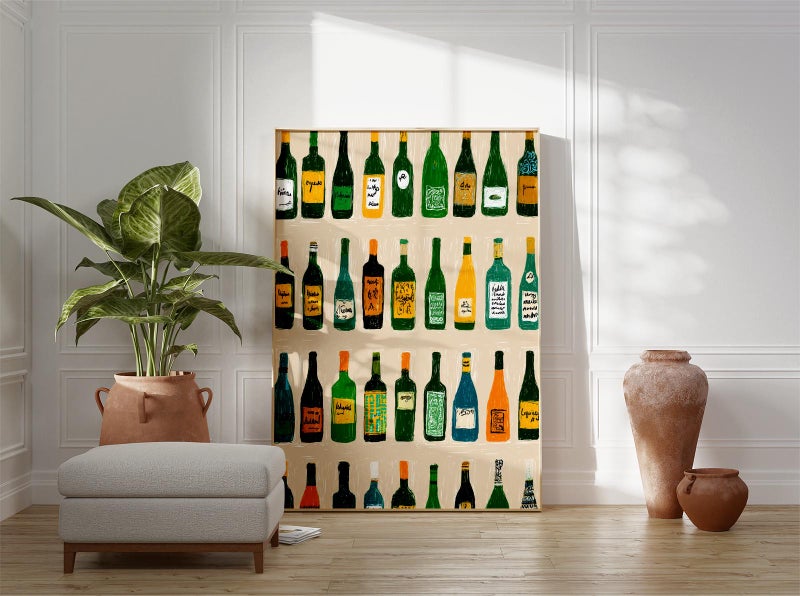TNESSENTIAL Colorful Wine Bottle Art Print, Modern Kitchen Bar Decor - Image 4