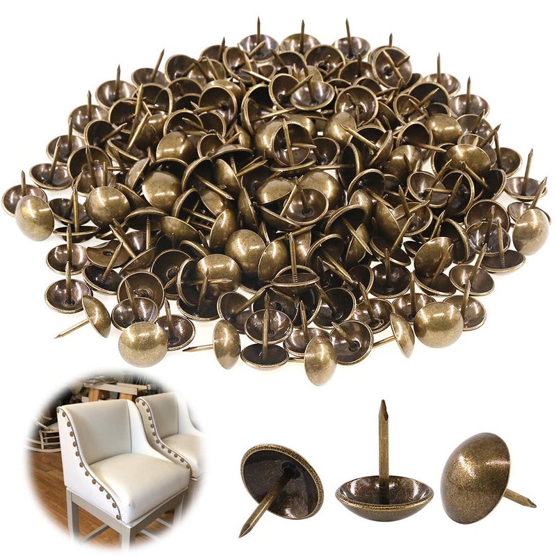 Keadic 250Pcs [ 5/8" in Diameter ] Antique Upholstery Tacks Furniture Nails Pins Assortment Kit for Upholstered Furniture Cork Board or DIY Projects - Bronze - Image 1