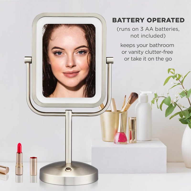 CONAIR Conair Lighted Makeup Mirror LED Vanity Mirror 1X8X Magnifying Mirror Battery Operated in Brushed Nickel  - Image 2