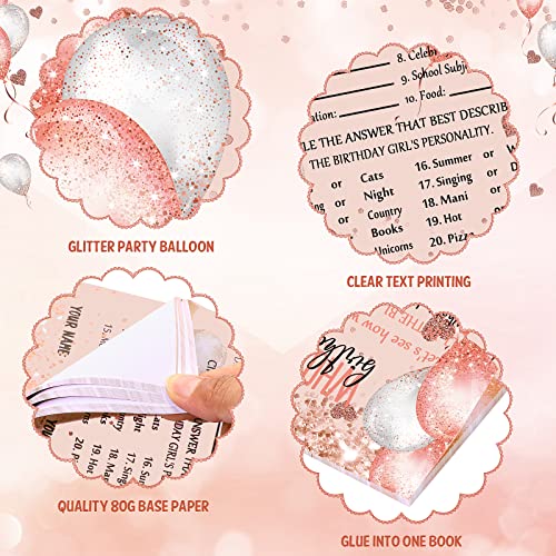 Leinuosen Who Knows The Birthday Girl Best Card 50 Pcs Birthday Party Game Set Girly Pink Rose Gold Sprinkles Themed Cards with 10 Pre Pointed Pencils for Teen Sweet Sleepover Party - Image 3