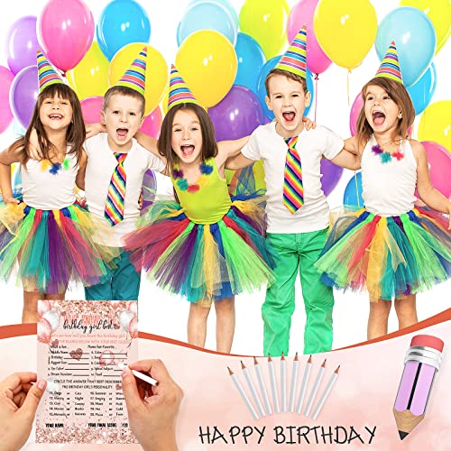 Leinuosen Who Knows The Birthday Girl Best Card 50 Pcs Birthday Party Game Set Girly Pink Rose Gold Sprinkles Themed Cards with 10 Pre Pointed Pencils for Teen Sweet Sleepover Party - Image 5