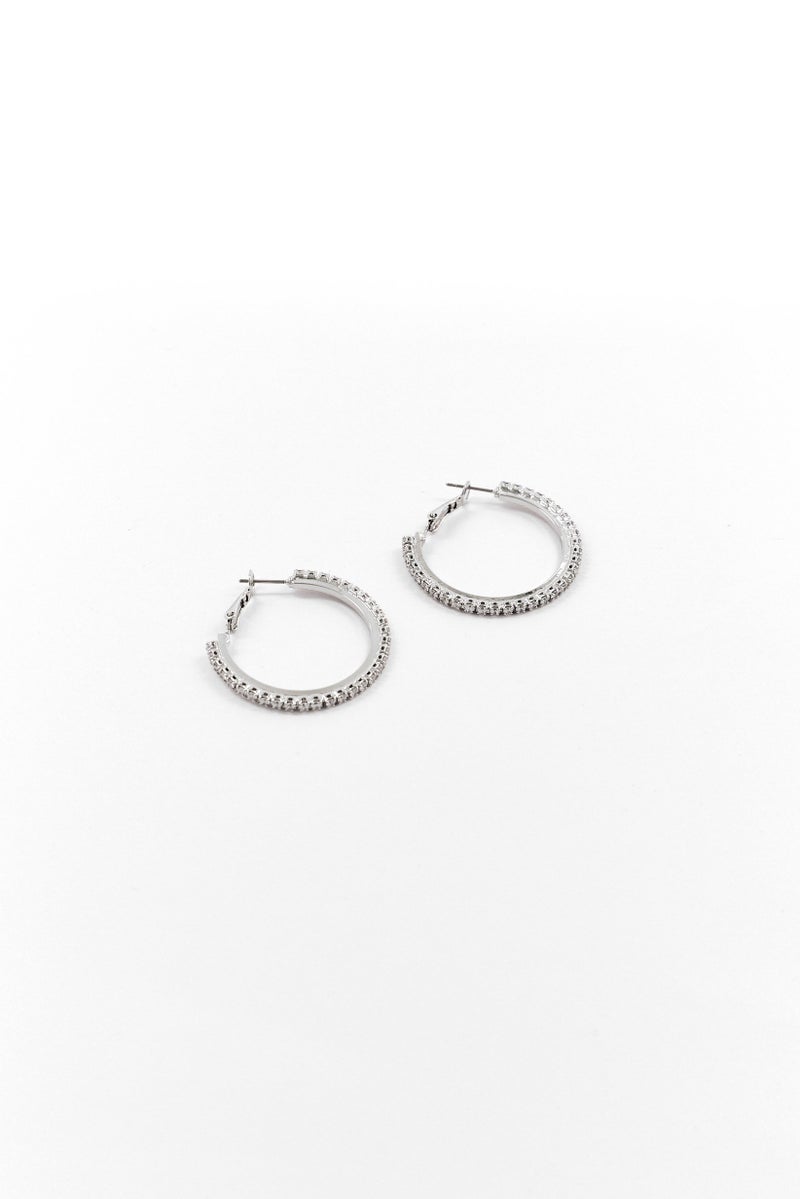 Mestige Women 1 Pair Silver Plated Hoop Earrings, Silver - Image 1