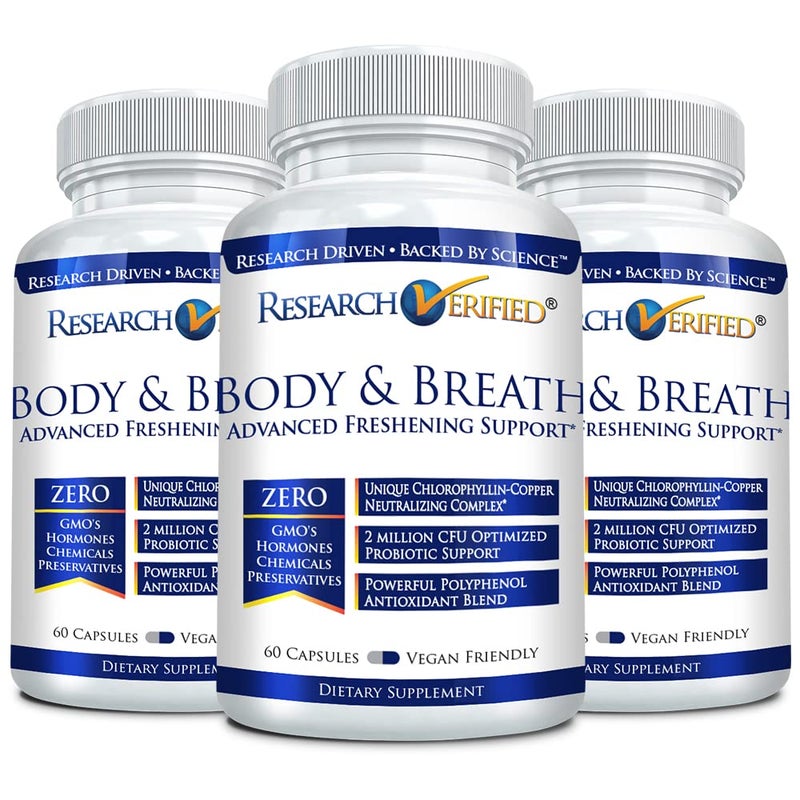 Research Verified Body Breath Natural Deodorant Freshener Bad Breath Body Odor Supplement 60 Count 3 Months Supply
