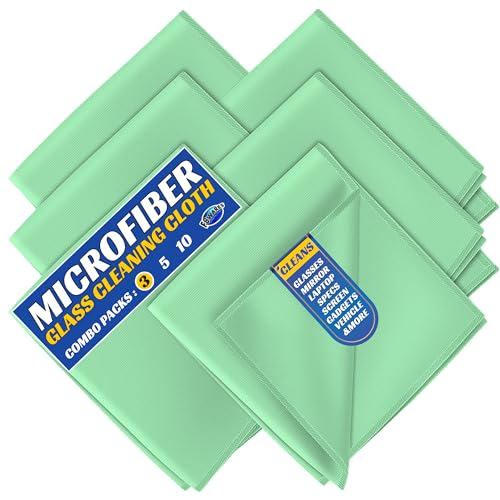 F8WARES 3PK Microfiber Glass Cleaning Cloth for Windows & Mirror - Thickened Magic Cleaning Cloths and Wipes - Anti Scratch Dusting cloth for Kitchen,Car,Specs,Laptop,Mobile & Tv Screen Cleaning Green - Image 1