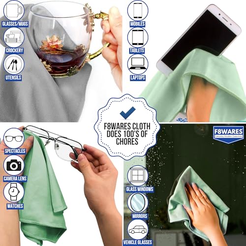 F8WARES 3PK Microfiber Glass Cleaning Cloth for Windows & Mirror - Thickened Magic Cleaning Cloths and Wipes - Anti Scratch Dusting cloth for Kitchen,Car,Specs,Laptop,Mobile & Tv Screen Cleaning Green - Image 3