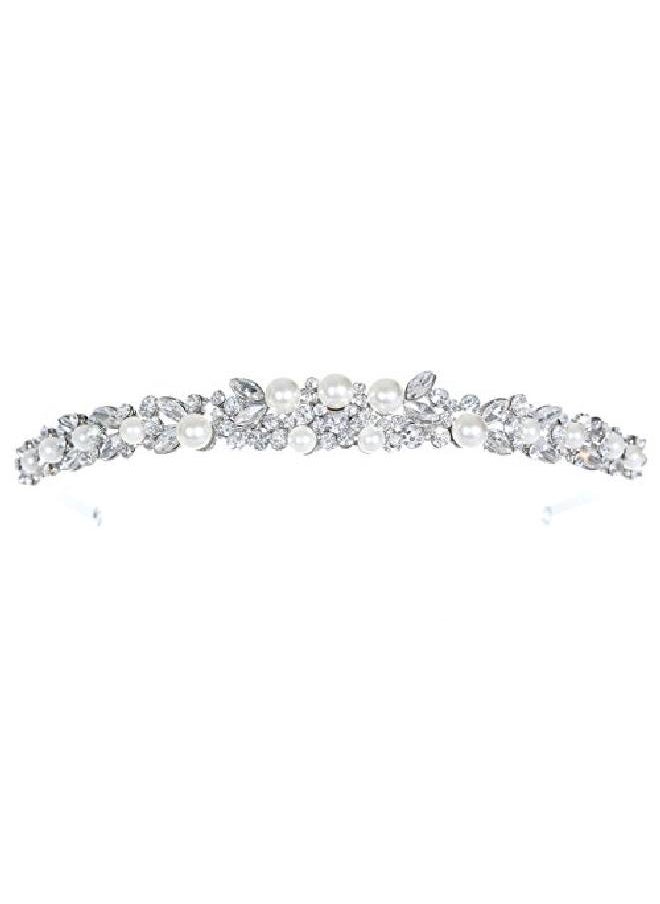 SAMKY Faux Pearl Floral Flower Crystal Headband Bridal Tiara T1040  - Image 3