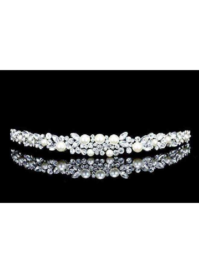 SAMKY Faux Pearl Floral Flower Crystal Headband Bridal Tiara T1040  - Image 5