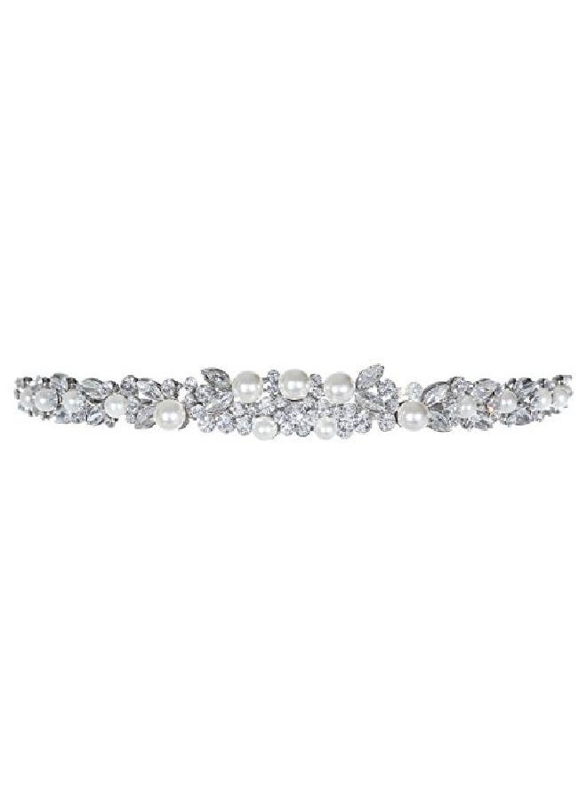 SAMKY Faux Pearl Floral Flower Crystal Headband Bridal Tiara T1040  - Image 1