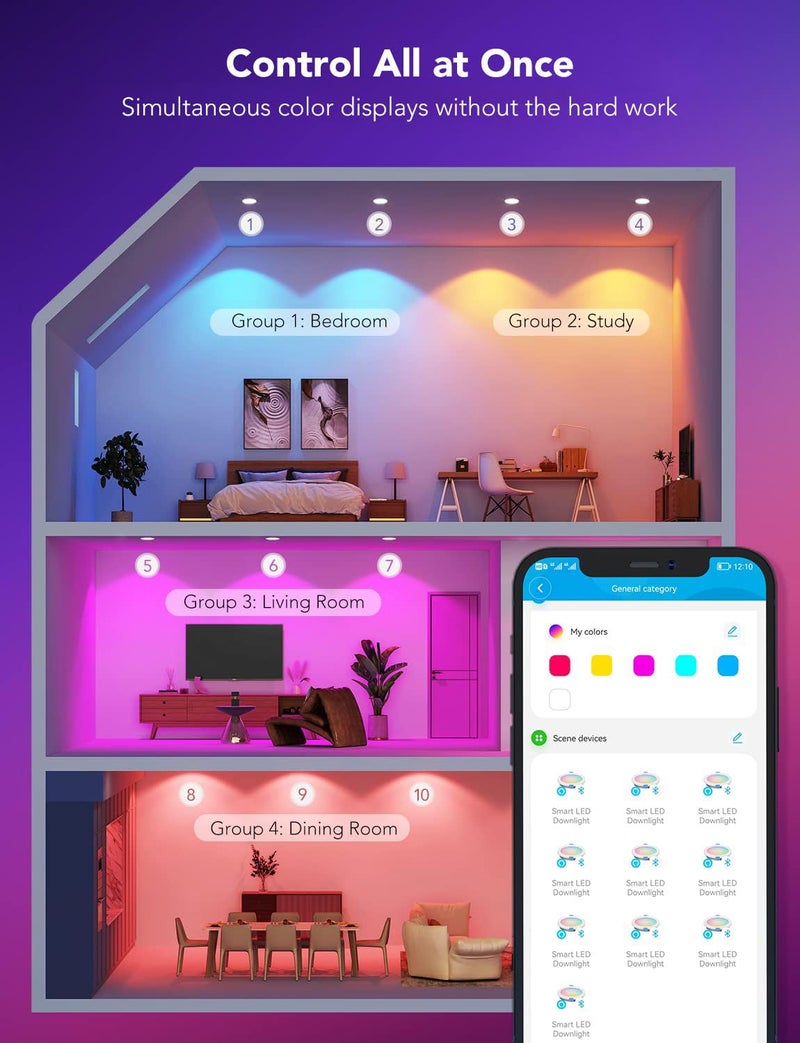 Govee Smart Retrofit Recessed Lighting 6 Inch, Wi-Fi Bluetooth Direct Connect RGBWW Retrofit Can Lights, 65 Scene Modes, Works with Alexa & Google Assistant, 1000 Lumens, 4 Pack - Image 5