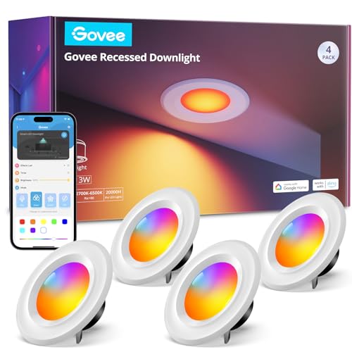 Govee Smart Retrofit Recessed Lighting 6 Inch, Wi-Fi Bluetooth Direct Connect RGBWW Retrofit Can Lights, 65 Scene Modes, Works with Alexa & Google Assistant, 1000 Lumens, 4 Pack - Image 1