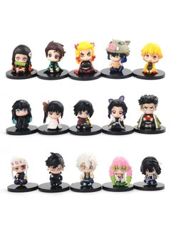 Trunkin Trunkin Demon Slayer Figures Chibi Small Mascot Action Figures Set of 15 Model A, 2-3 Inches Kimetsu no Yaiba Anime Figurines Small Sitting Set with Hashiras  - Image 1