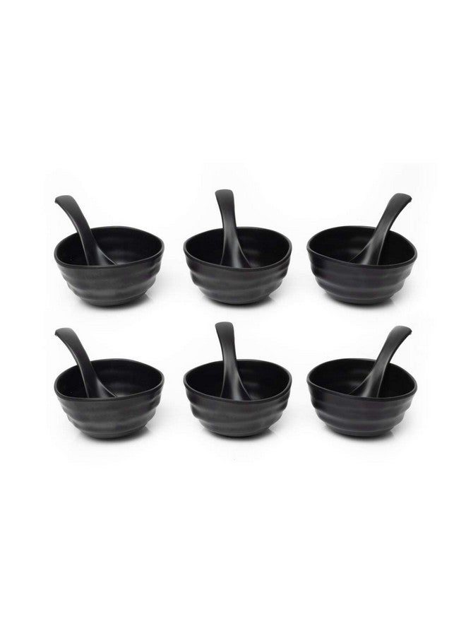 PRIZMA Durable Multiuse Dining Serving Soup Melamine Katori Bowl Black Matte Style with Soup Spoons Set of 12 Combo (12 Soup Bowl & 12 Spoons) - Image 5