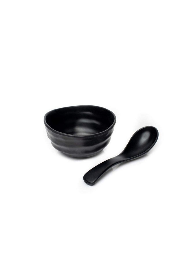 PRIZMA Durable Multiuse Dining Serving Soup Melamine Katori Bowl Black Matte Style with Soup Spoons Set of 12 Combo (12 Soup Bowl & 12 Spoons) - Image 4