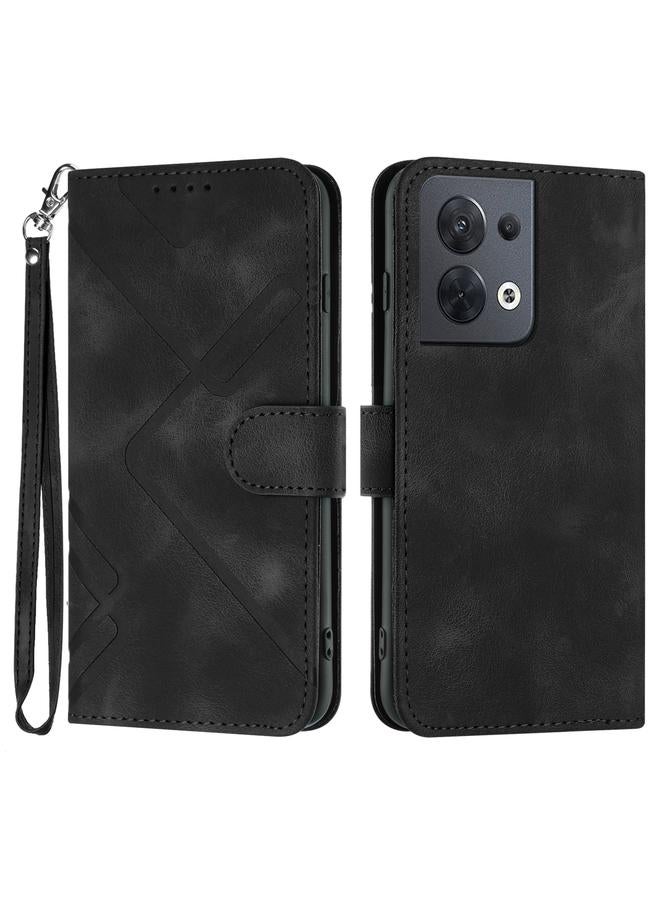 S-TOP Case For OPPO Reno8 5G Line Pattern Skin Feel Leather Phone Case - Image 1