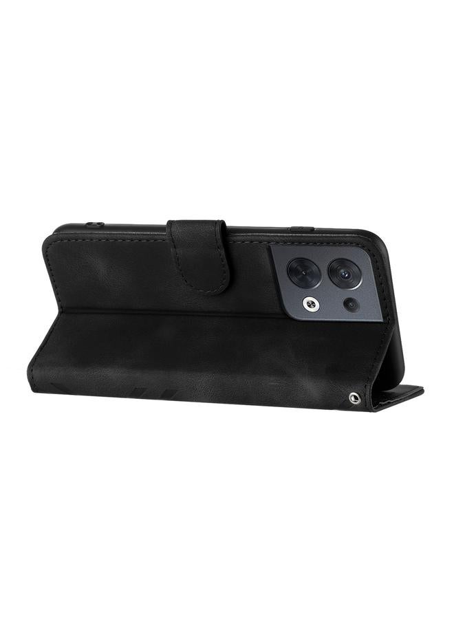 S-TOP Case For OPPO Reno8 5G Line Pattern Skin Feel Leather Phone Case - Image 3