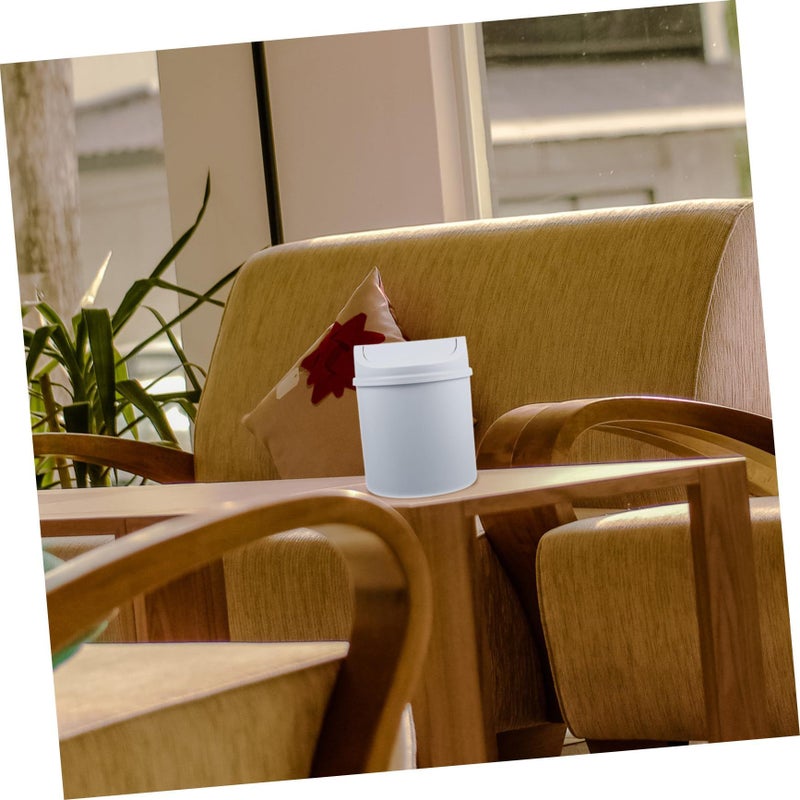 Compact Grey Desktop Trash Can With Lid Swing Top Waste Bin For Home Office - Image 4