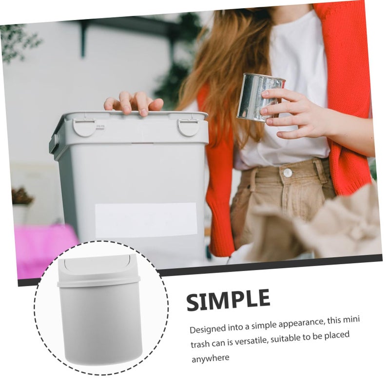 Compact Grey Desktop Trash Can With Lid Swing Top Waste Bin For Home Office - Image 5