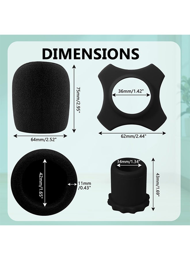 4 Pcs Microphone Foam Windscreen Protection Set, Complete Mic Cover Kit with Foam Windscreens, Silicone Fixing Rings & Bottom Rod Sleeves for Noise Reduction & Microphone Protection - Image 2