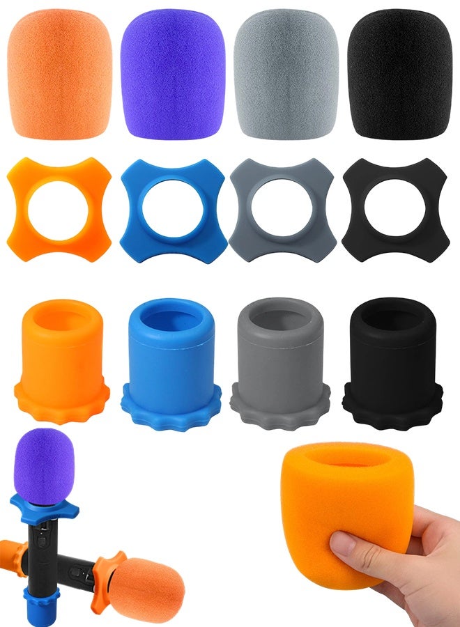 4 Pcs Microphone Foam Windscreen Protection Set, Complete Mic Cover Kit with Foam Windscreens, Silicone Fixing Rings & Bottom Rod Sleeves for Noise Reduction & Microphone Protection - Image 1