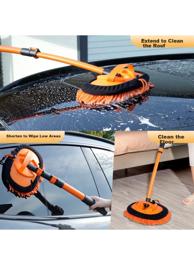 EAST Yisida 108cm Car Wash Mop With 1 Chenille Soft Brush, Non-scratch Car Cleaning Tool, Telescopic Curved Handle Car Wash Brush - Image 3