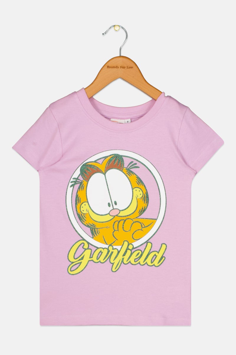 nickelodeon Toddlers Girl Round Neck Short Sleeve Garfield Top, Lavender - Image 1