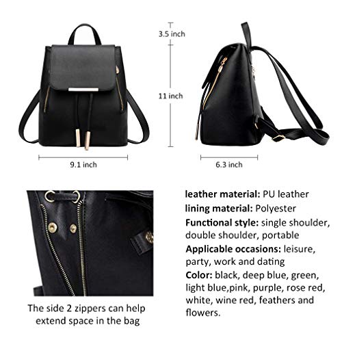 Pahajim Women's Fashion Travel Backpack Mini Purses Bag Cute Rucksack Multipurpose Shoulder Bag (black) - Image 2