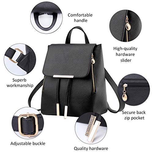 Pahajim Women's Fashion Travel Backpack Mini Purses Bag Cute Rucksack Multipurpose Shoulder Bag (black) - Image 4