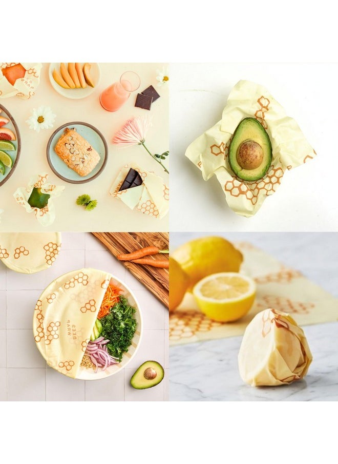 بيز راب أغلفة طعام من شمع العسل قابلة لإعادة الاستخدام من Bee's Wrap، مصنوعة في الولايات المتحدة الأمريكية، أغلفة طعام من شمع العسل صديقة للبيئة، أغلفة طعام من القطن العضوي المستدام، عبوة من 3 قطع متنوعة (صغير، متوسط، كبير)، قرص العسل  - Image 3